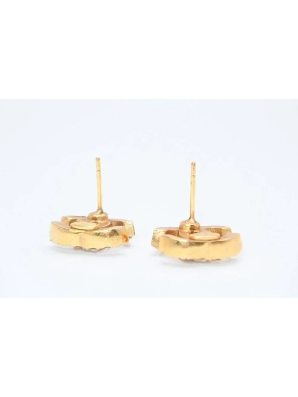 Chanel CC Logo Earrings 01 Rhinestone Metal Gold Clear